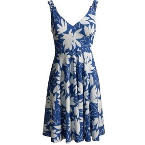 Hutch Blue White Floral Fit & Flare V-Neck Dress Size 6 Anthropologie